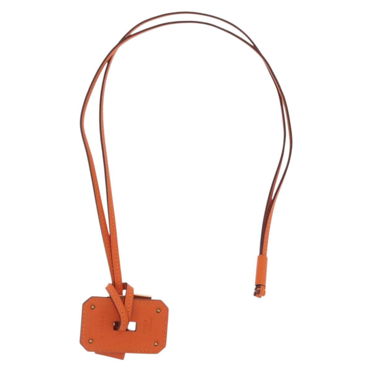 HERMES Okelley GM Necklace Leather Orange Auth 169916SAV