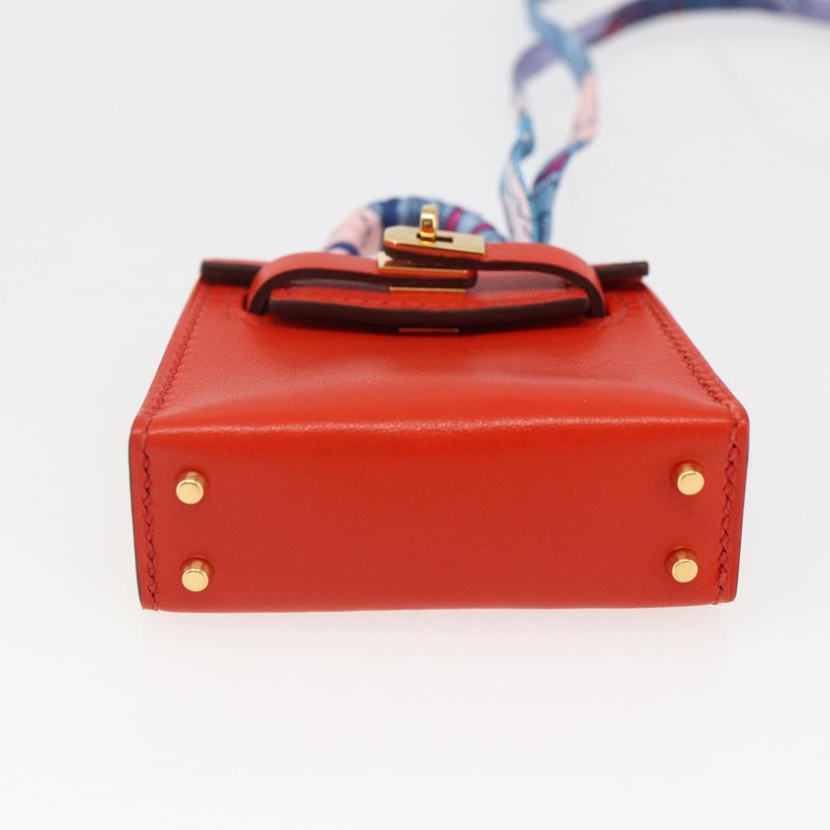 HERMES Micro Kelly Twilly Bag Charm Leather Orange Auth 169917SM
