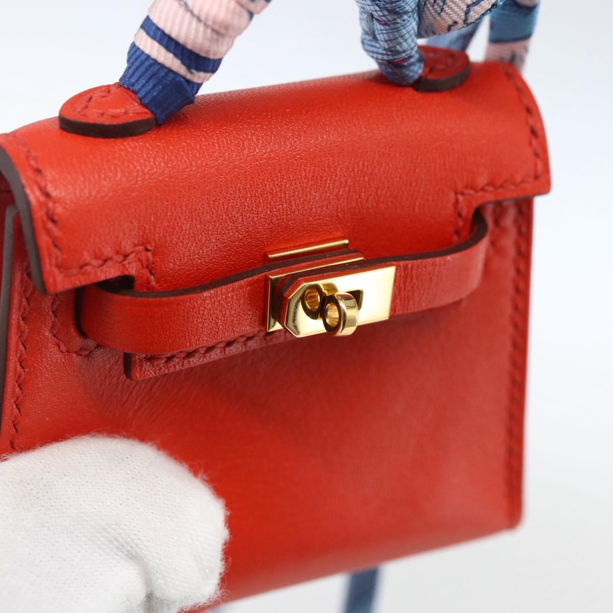 HERMES Micro Kelly Twilly Bag Charm Leather Orange Auth 169917SM