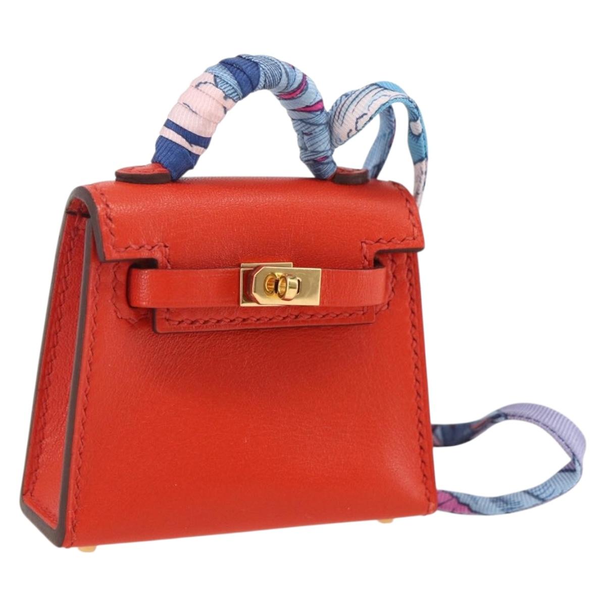 HERMES Micro Kelly Twilly Bag Charm Leather Orange Auth 169917SM
