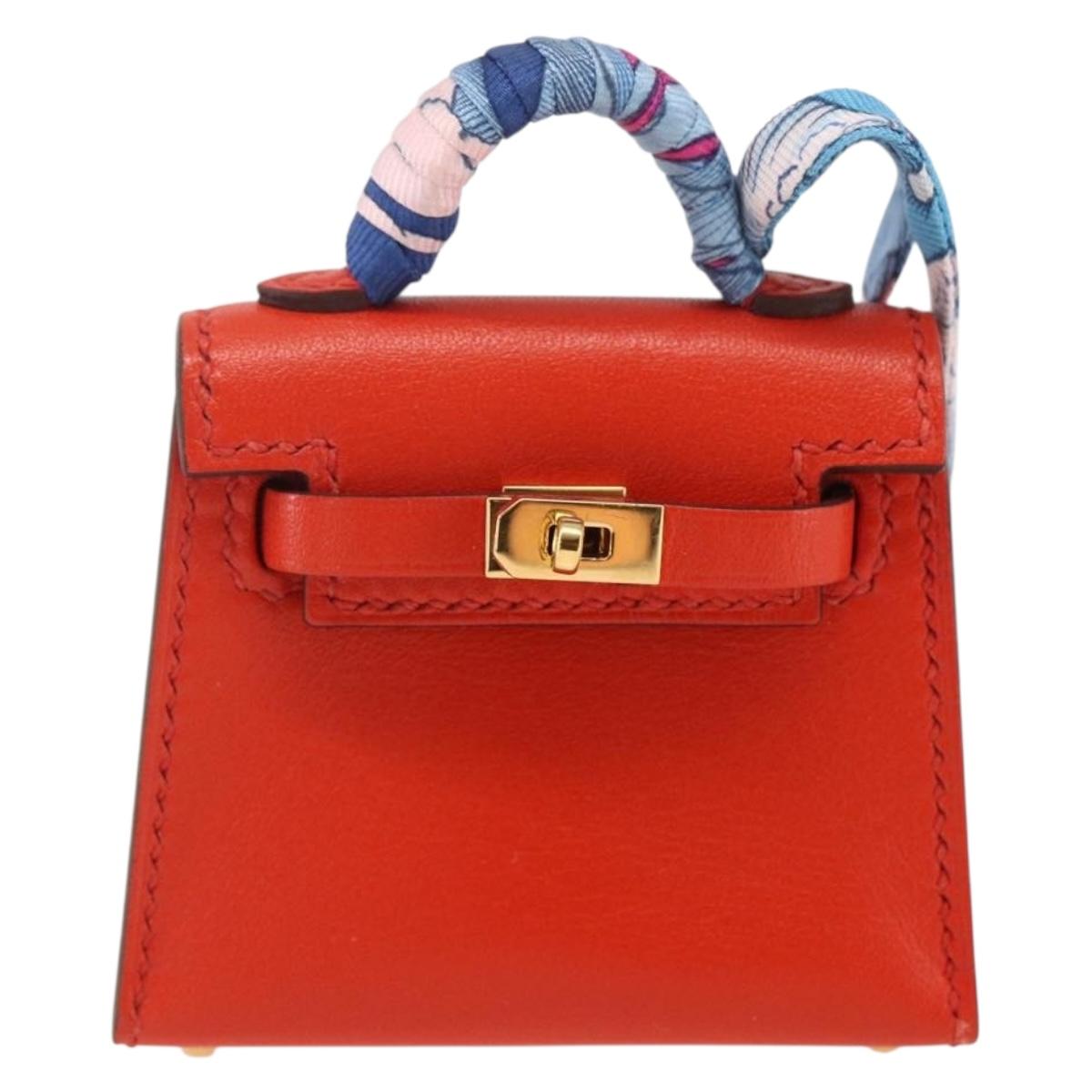HERMES Micro Kelly Twilly Bag Charm Leather Orange Auth 169917SM