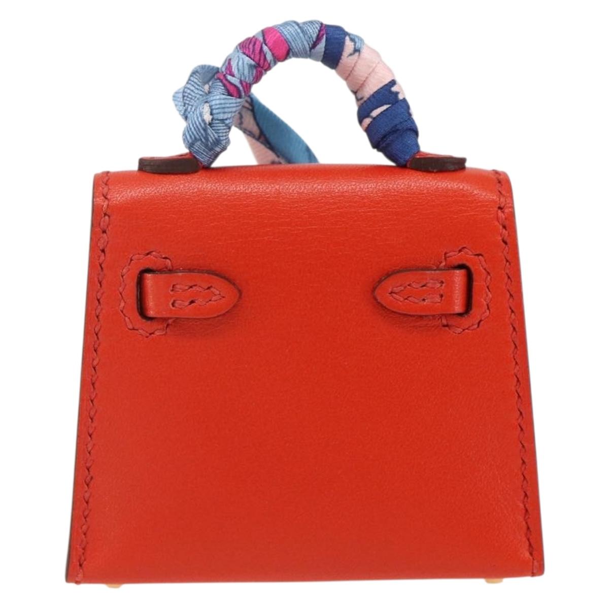 HERMES Micro Kelly Twilly Bag Charm Leather Orange Auth 169917SM
