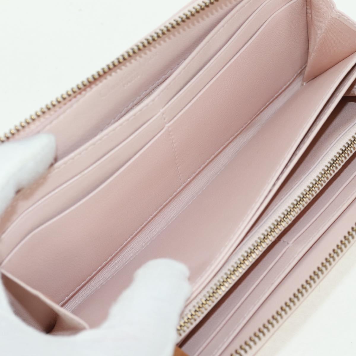 Christian Dior Cannage Studs Long Wallet Lamb Skin Pink Gold Auth 169933M