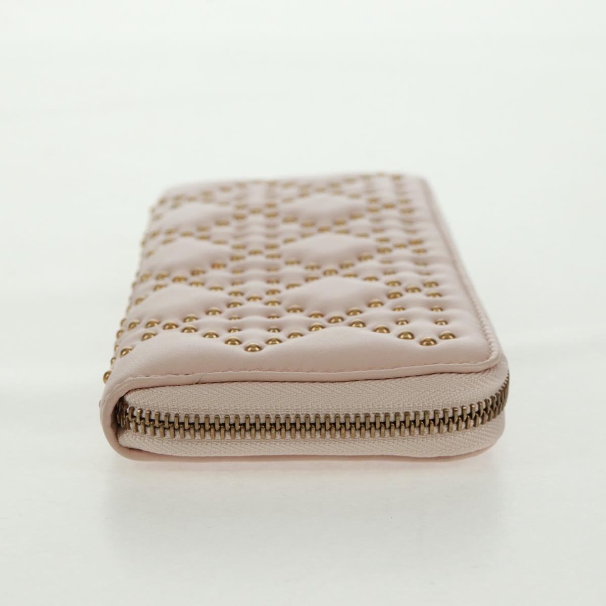 Christian Dior Cannage Studs Long Wallet Lamb Skin Pink Gold Auth 169933M