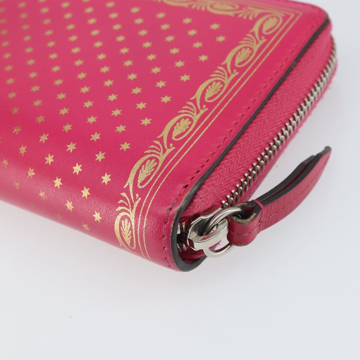 GUCCI GUCC Logo Zip Around Wallet Leather Pink Silver 524966 Auth 169937