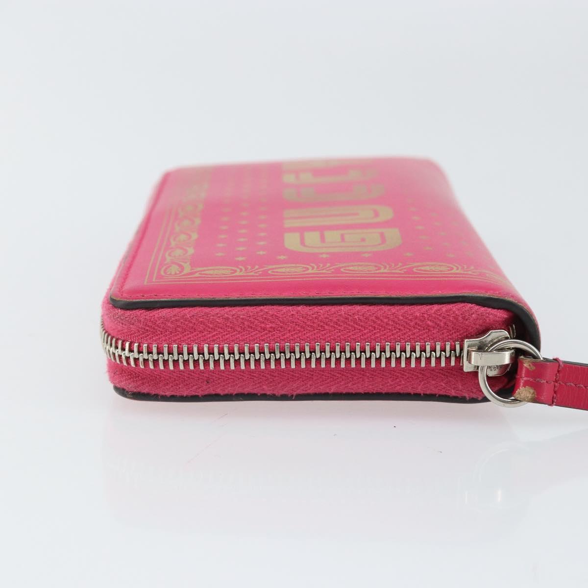GUCCI GUCC Logo Zip Around Wallet Leather Pink Silver 524966 Auth 169937