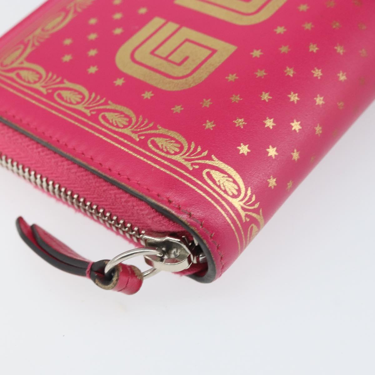 GUCCI GUCC Logo Zip Around Wallet Leather Pink Silver 524966 Auth 169937