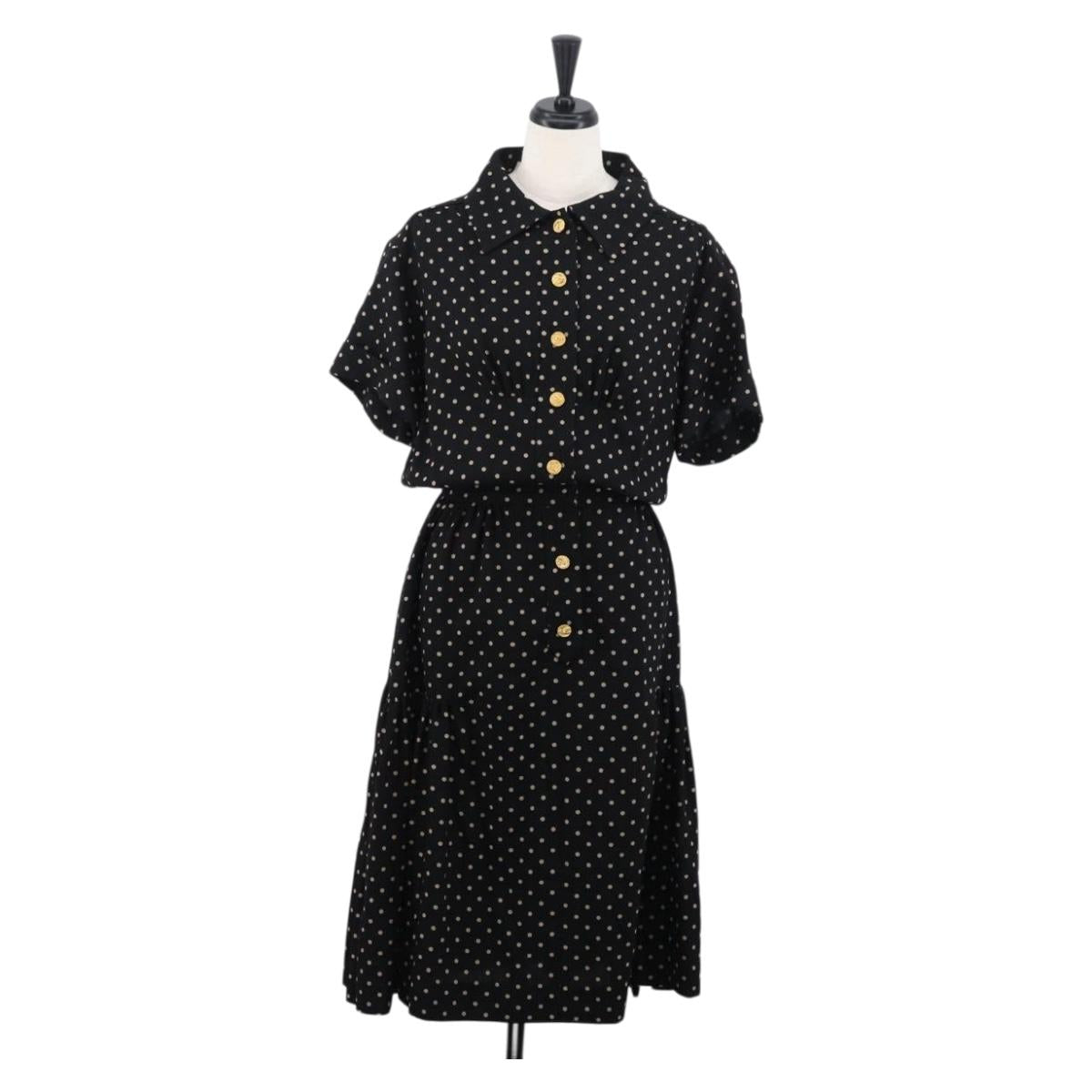CHANEL One Piece Silk Black CC Auth 169945M