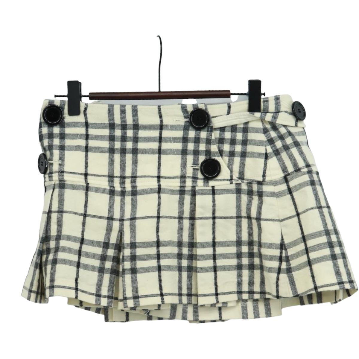 BURBERRY Nova Check Blue Label skirt Wool White Auth 169946V