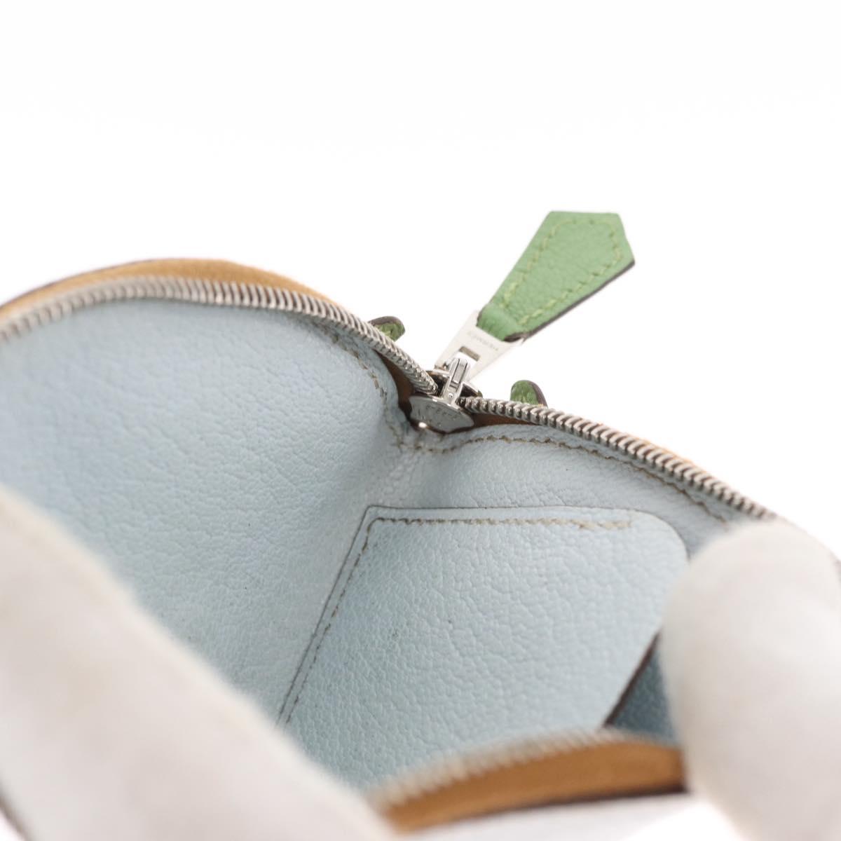 HERMES Paddock Coin Purse Leather Light Blue Auth 169952