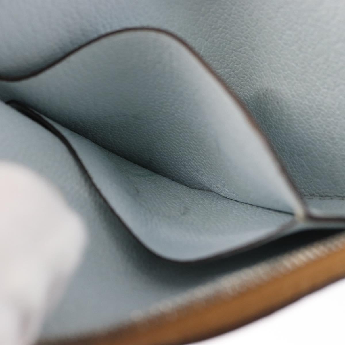 HERMES Paddock Coin Purse Leather Light Blue Auth 169952