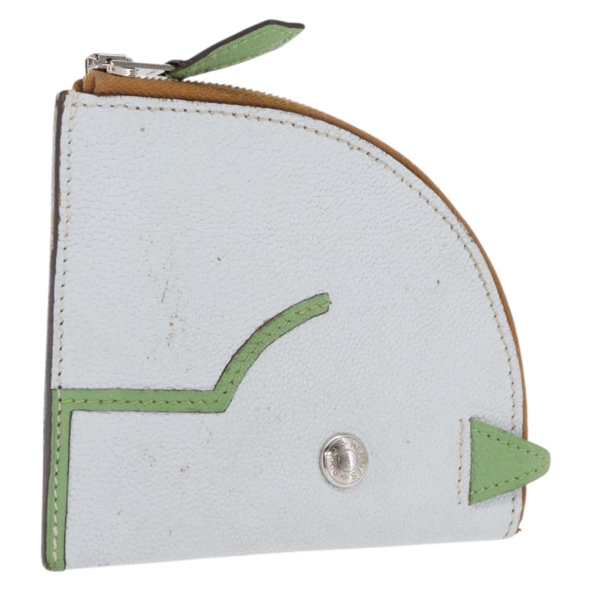 HERMES Paddock Coin Purse Leather Light Blue Auth 169952