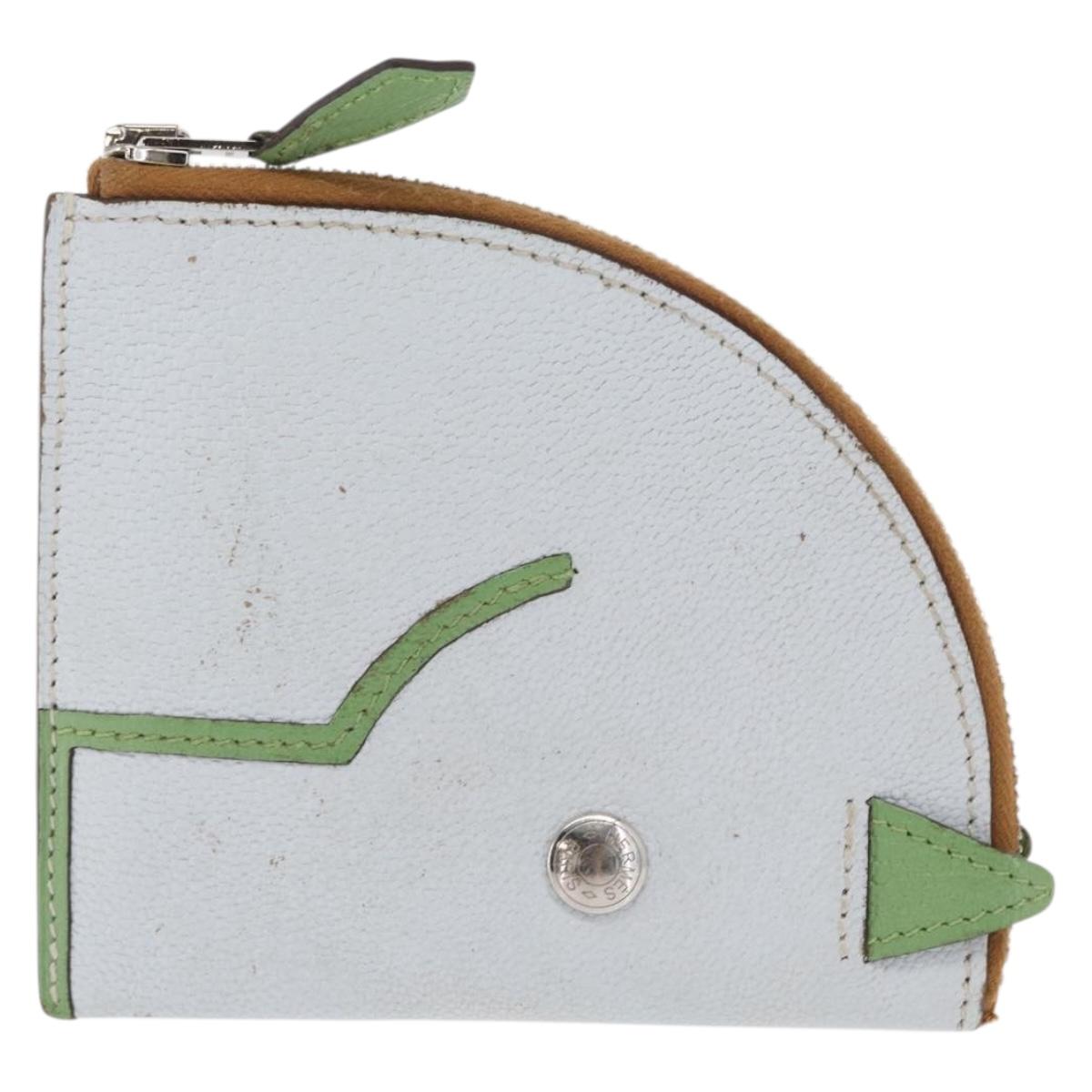 HERMES Paddock Coin Purse Leather Light Blue Auth 169952