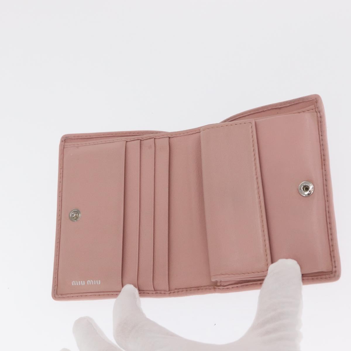 Miu Miu Matelasse Wallet Leather Pink Silver Auth 169953A
