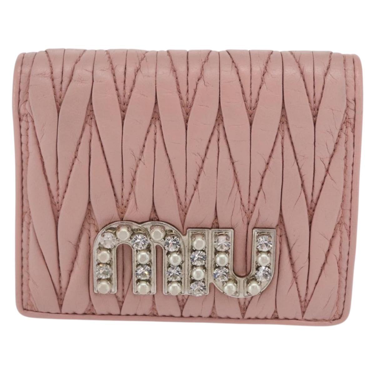 Miu Miu Matelasse Wallet Leather Pink Silver Auth 169953