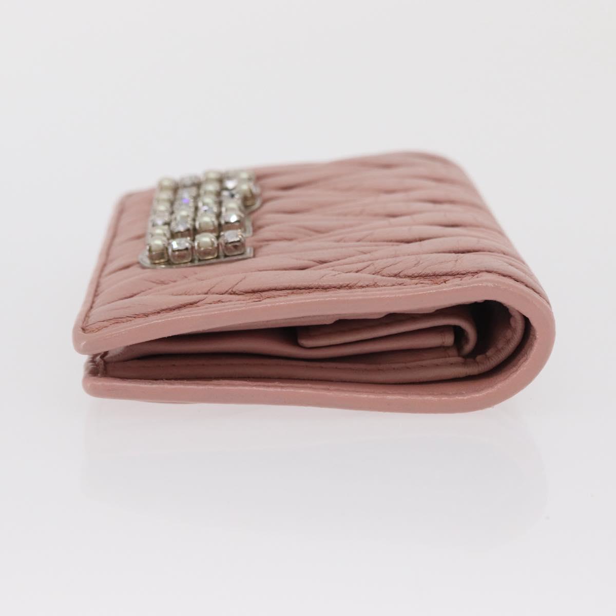 Miu Miu Matelasse Wallet Leather Pink Silver Auth 169953A