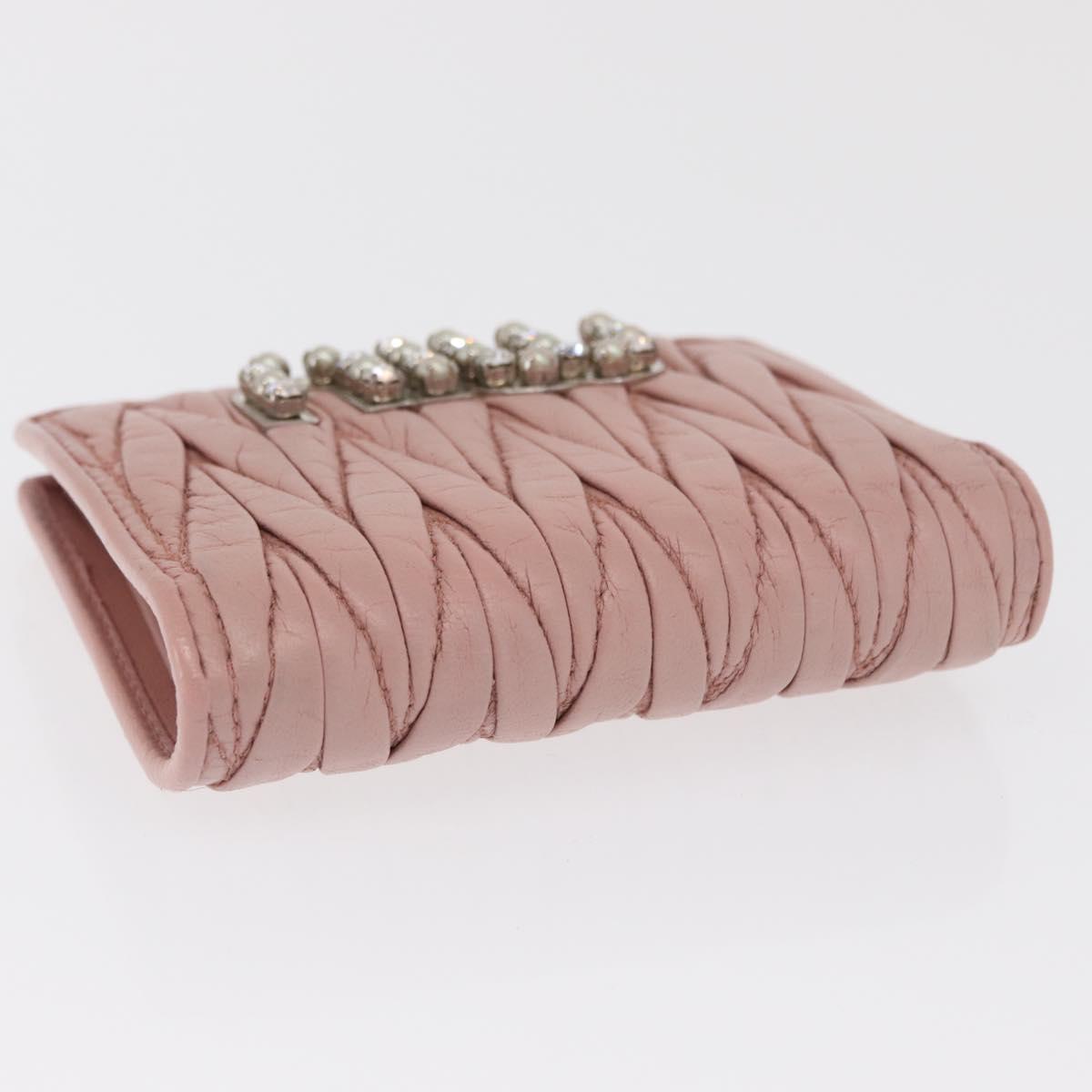 Miu Miu Matelasse Wallet Leather Pink Silver Auth 169953A