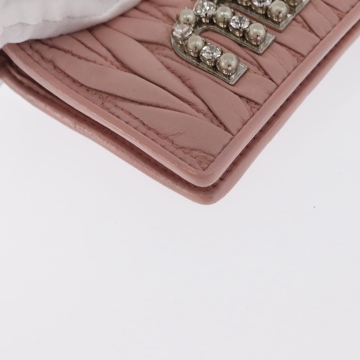 Miu Miu Matelasse Wallet Leather Pink Silver Auth 169953A