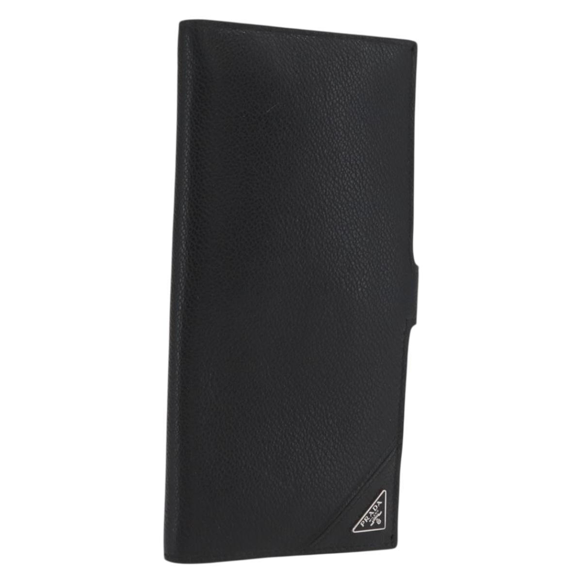 PRADA Long Wallet Leather Black Auth 169955V