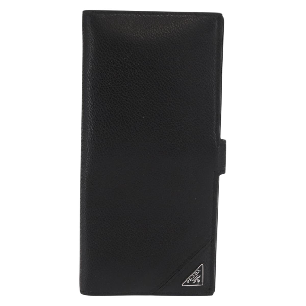 PRADA Long Wallet Leather Black Auth 169955V