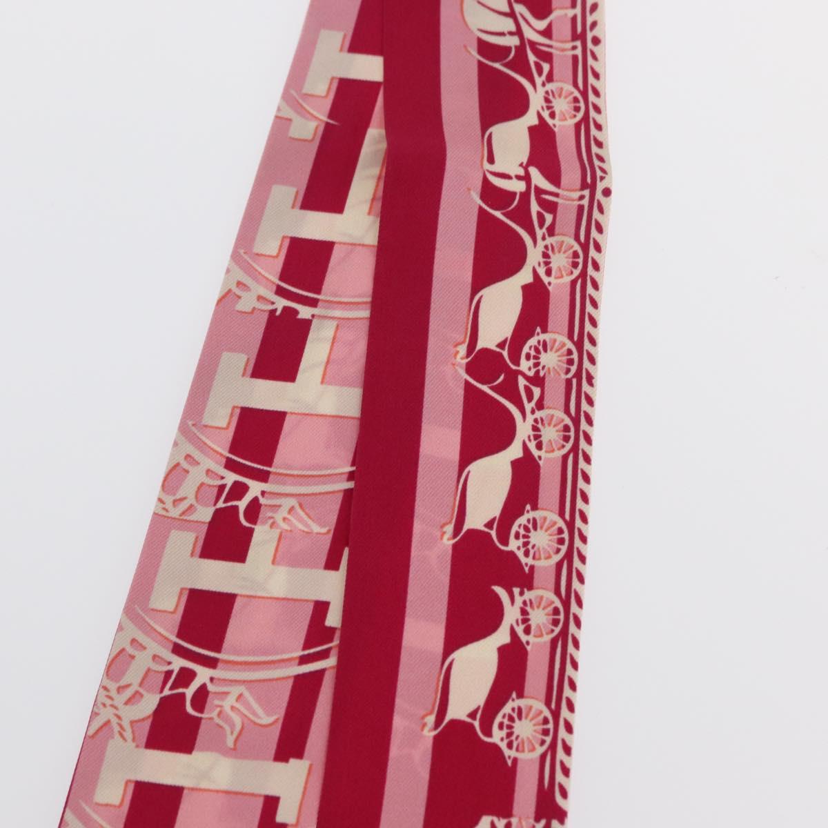 HERMES Twilly Scarf ""FAUBOURG SECONDE"" Silk Red Auth 169956