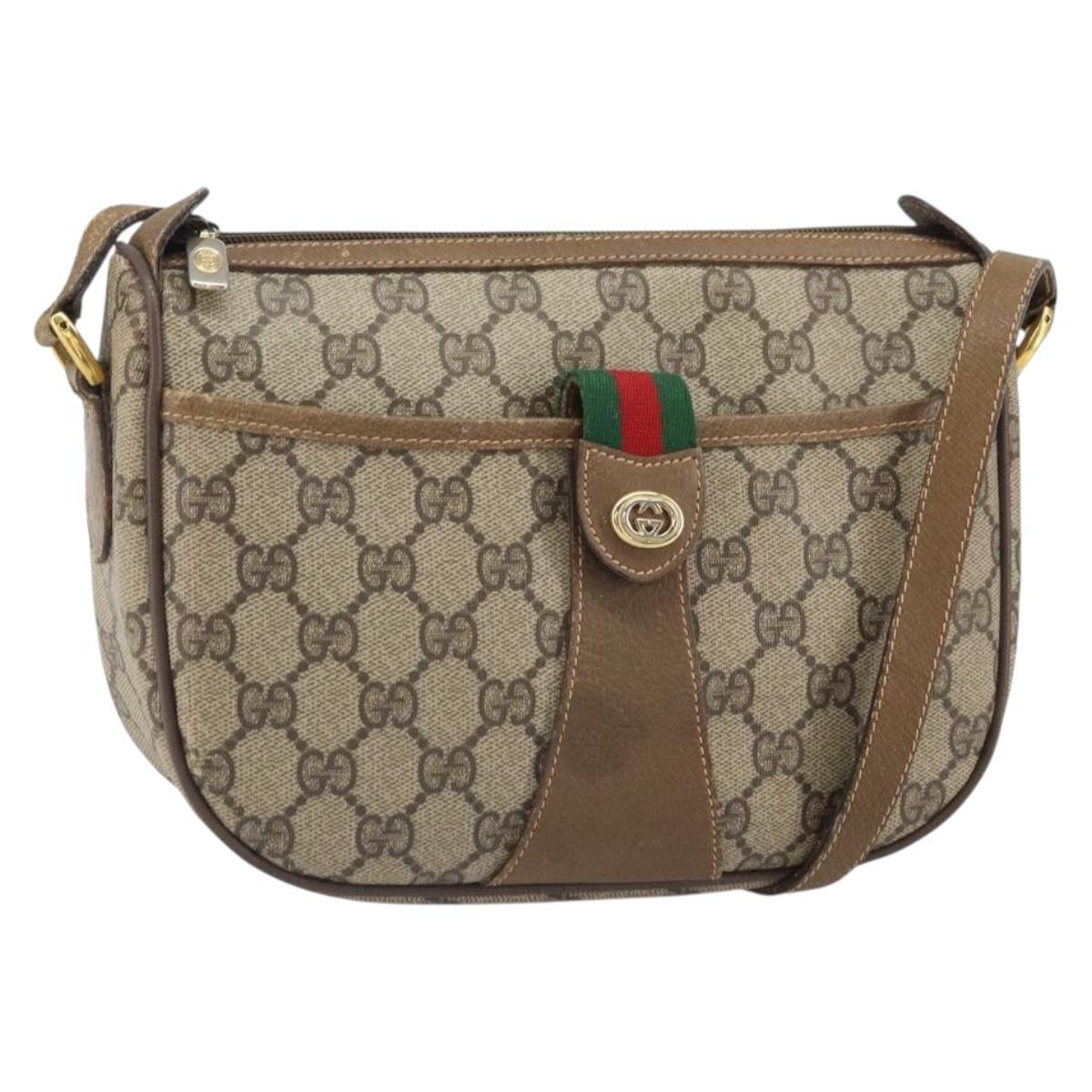 GUCCI GG Supreme Web Sherry Line Bag PVC Beige Gold 89 02 032 Auth 170002