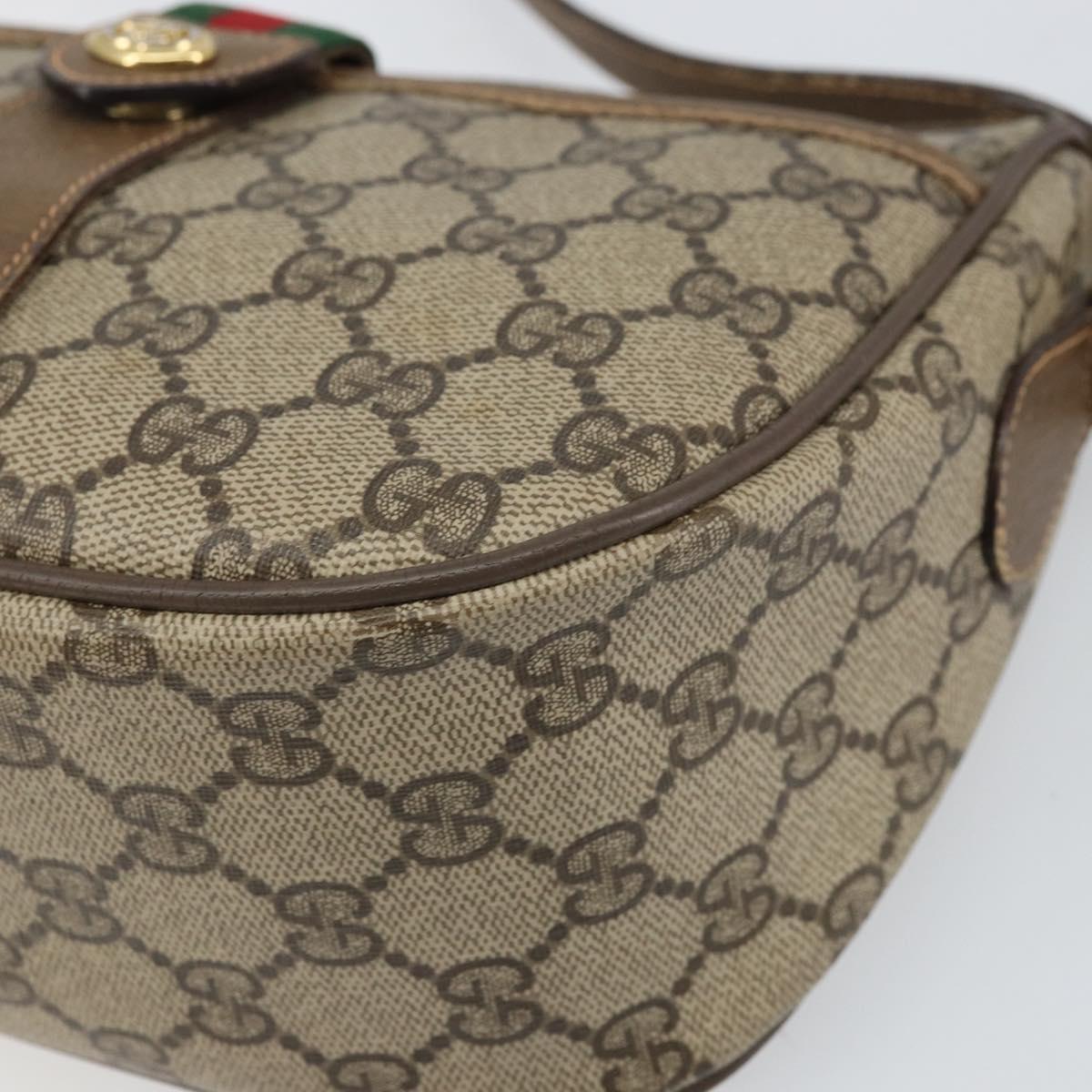 GUCCI GG Supreme Web Sherry Line Bag PVC Beige Gold 89 02 032 Auth 170002