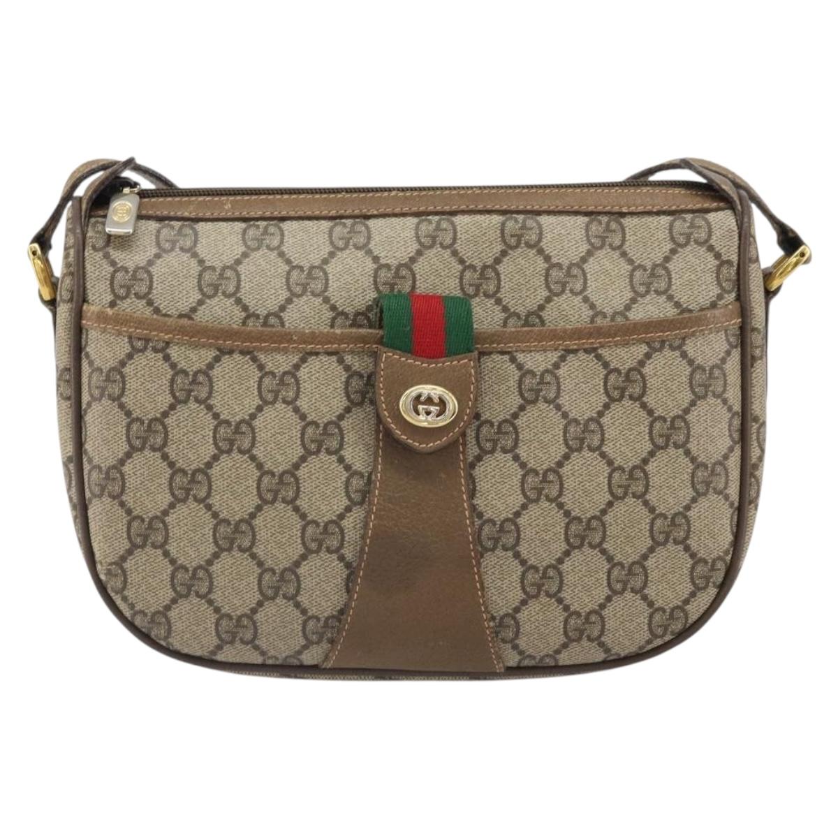 GUCCI GG Supreme Web Sherry Line Bag PVC Beige Gold 89 02 032 Auth 170002