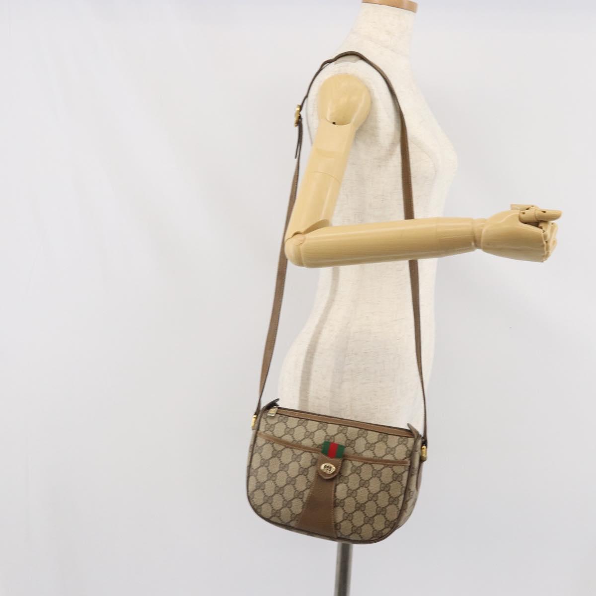 GUCCI GG Supreme Web Sherry Line Bag PVC Beige Gold 89 02 032 Auth 170002