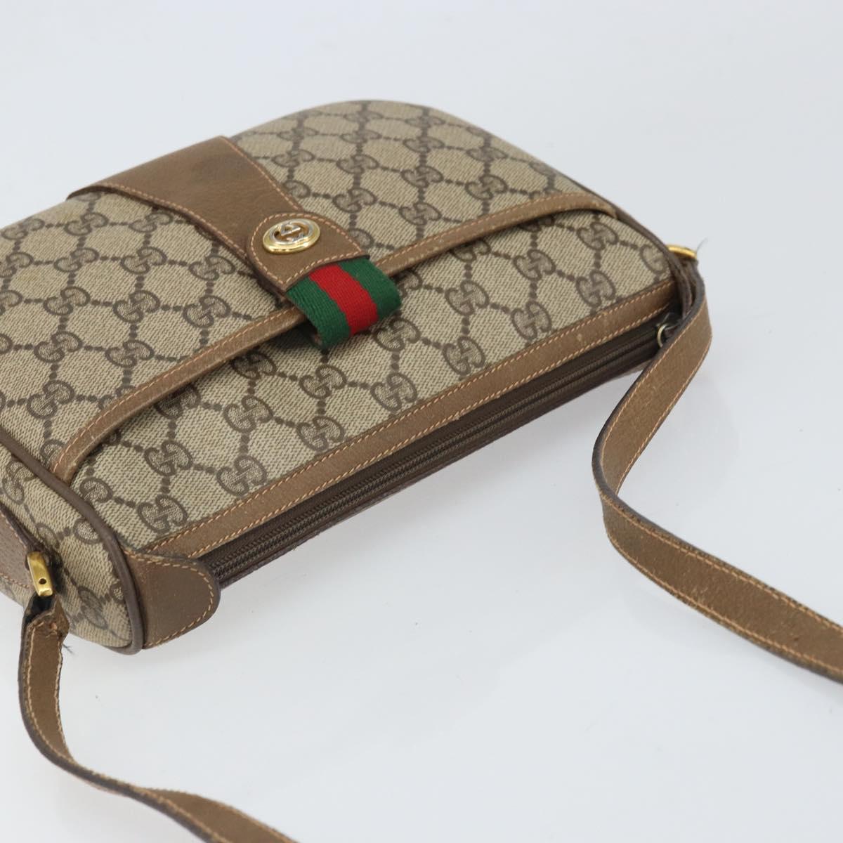 GUCCI GG Supreme Web Sherry Line Bag PVC Beige Gold 89 02 032 Auth 170002