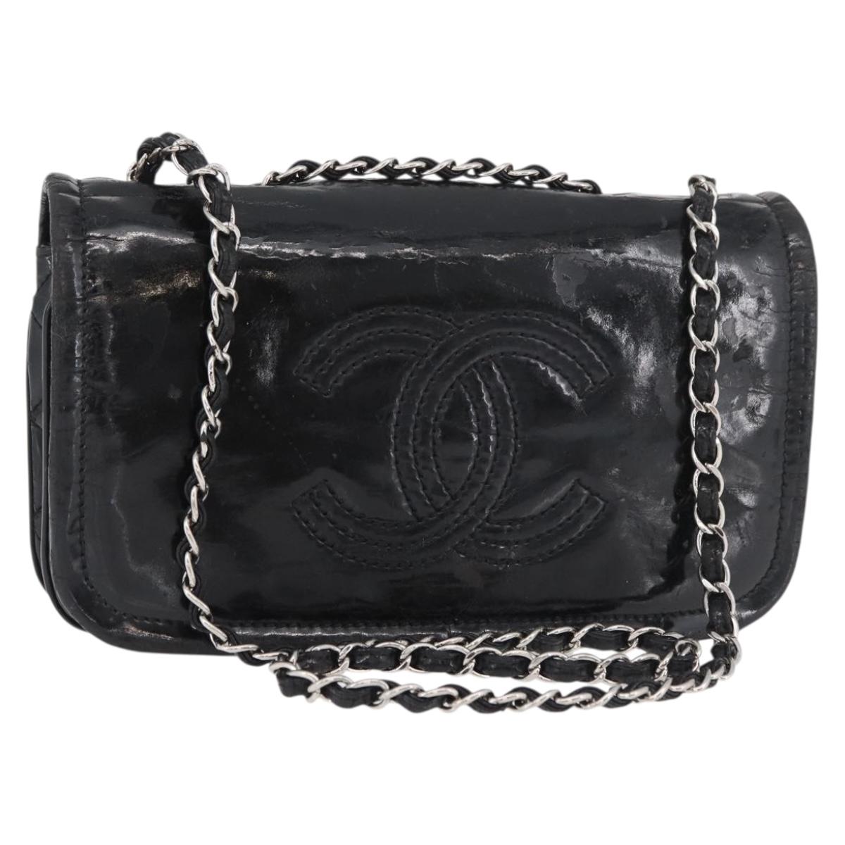 CHANEL COCO Mark Chain Shoulder Bag Patent leather Black Silver CC Auth 170006