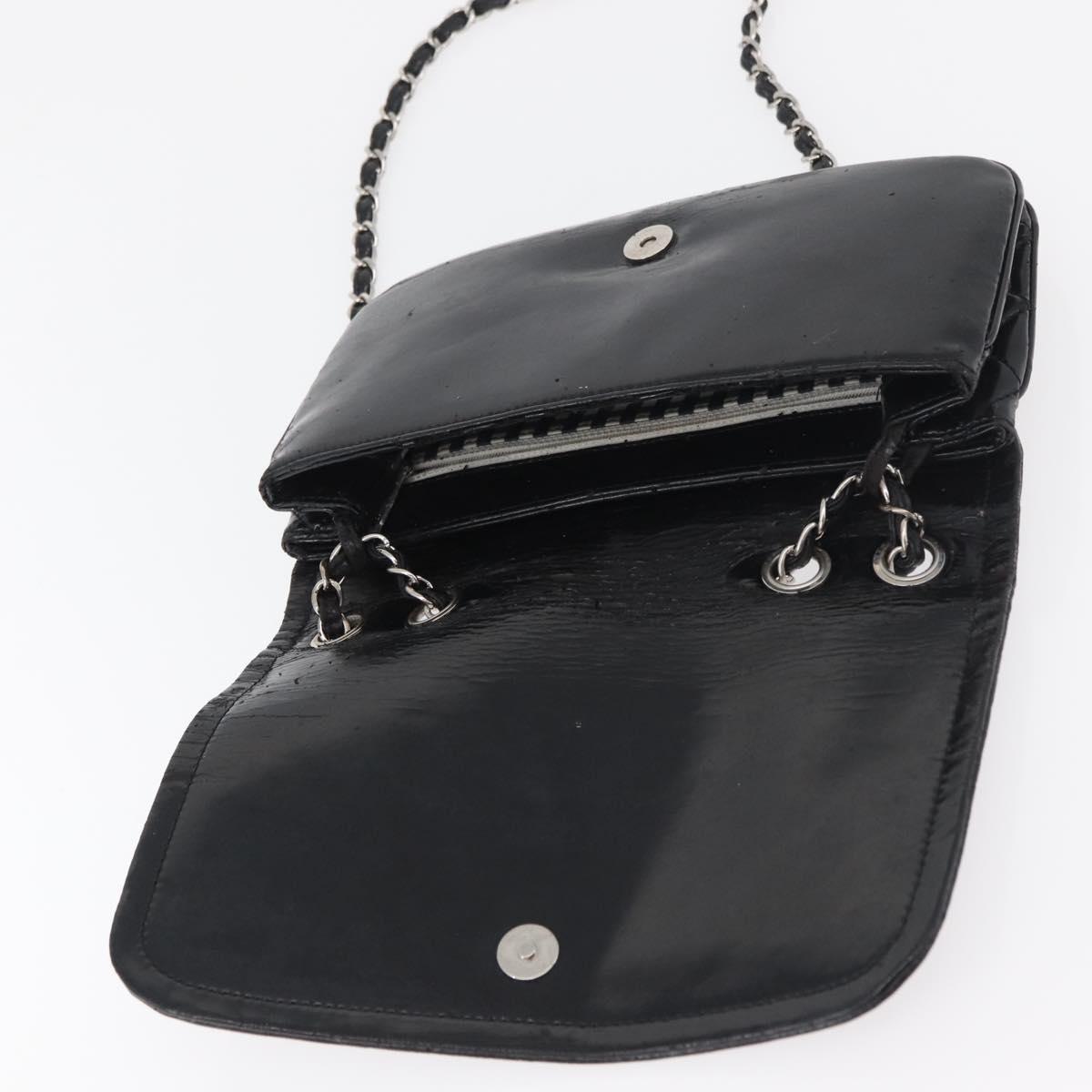 CHANEL COCO Mark Chain Shoulder Bag Patent leather Black Silver CC Auth 170006