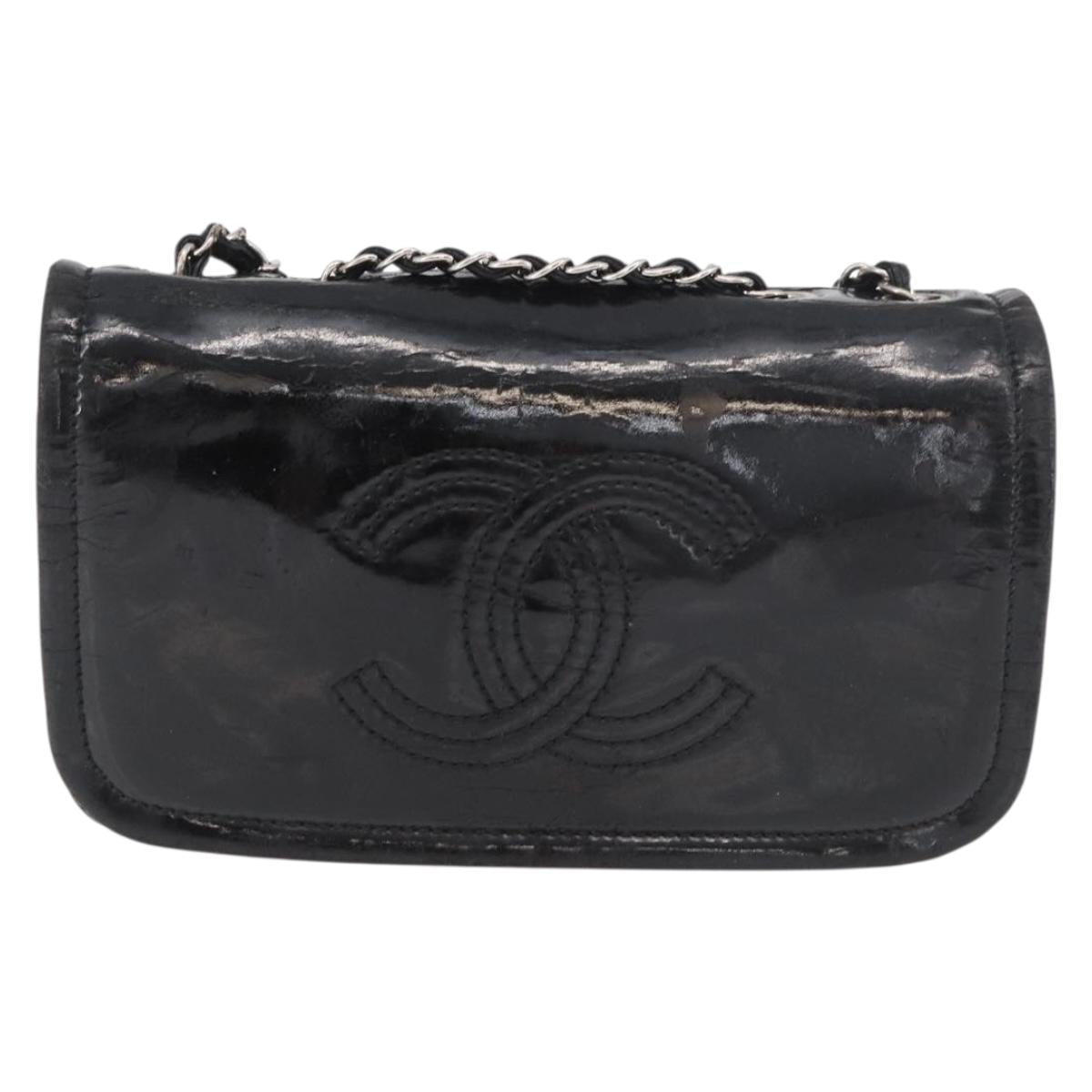 CHANEL COCO Mark Chain Shoulder Bag Patent leather Black Silver CC Auth 170006