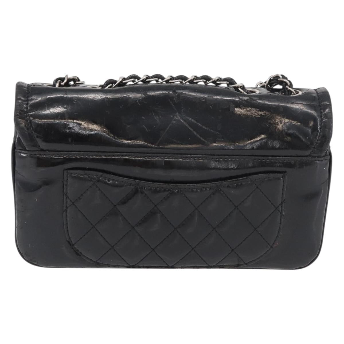 CHANEL COCO Mark Chain Shoulder Bag Patent leather Black Silver CC Auth 170006