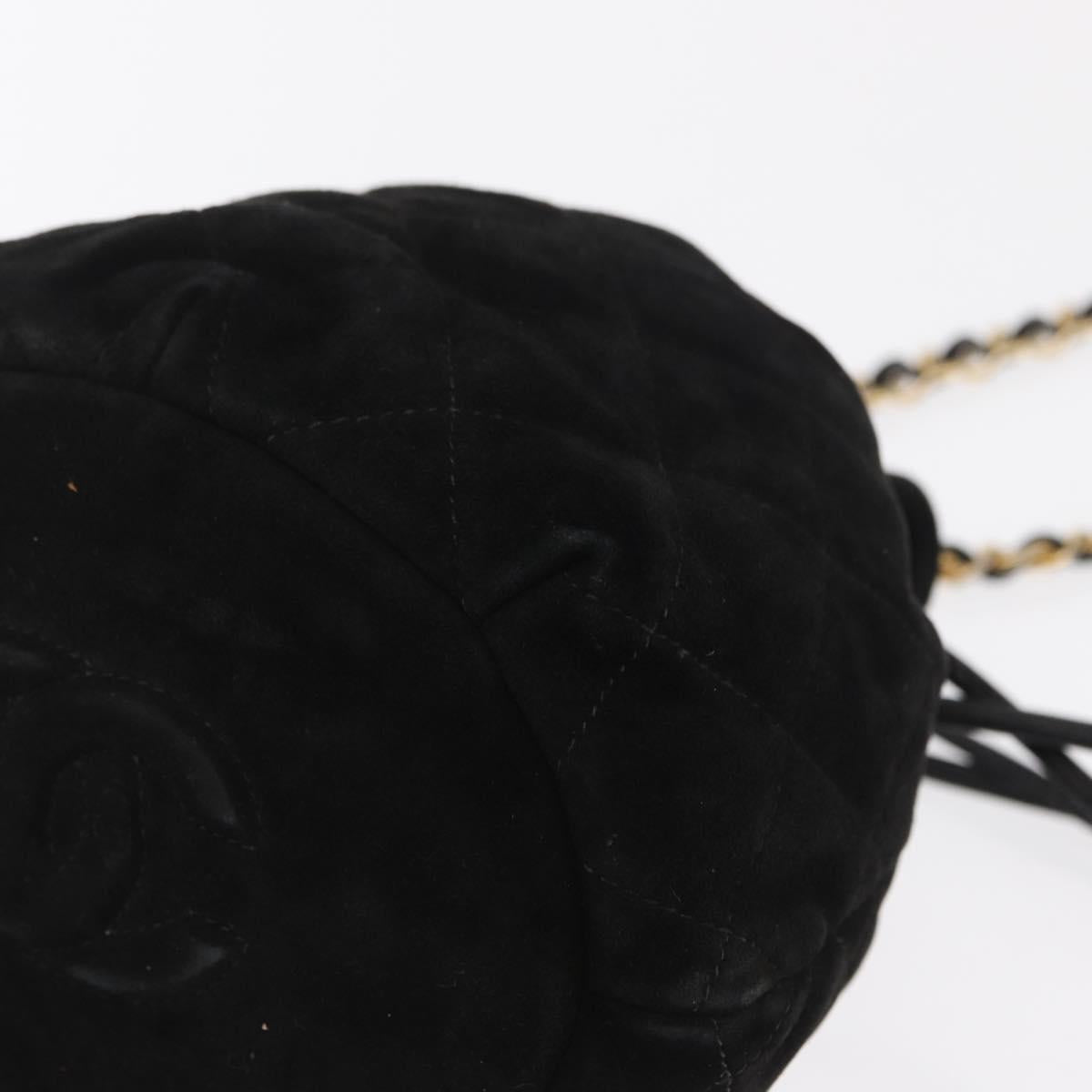 CHANEL Matelasse Chain Shoulder Bag Suede Black Gold CC Auth 170009