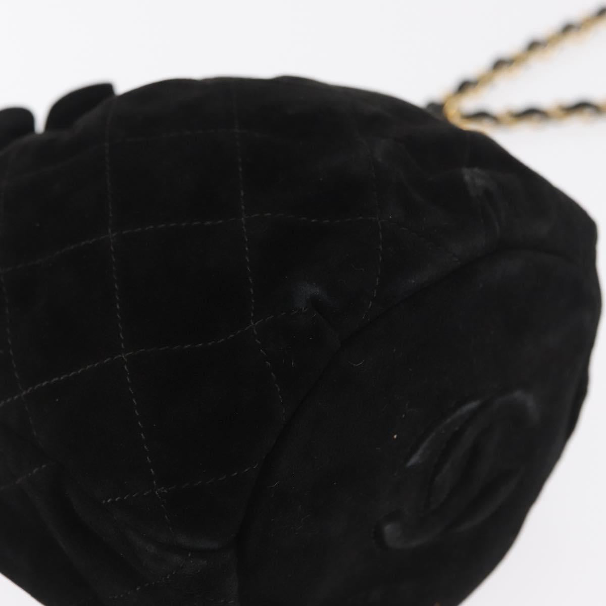 CHANEL Matelasse Chain Shoulder Bag Suede Black Gold CC Auth 170009