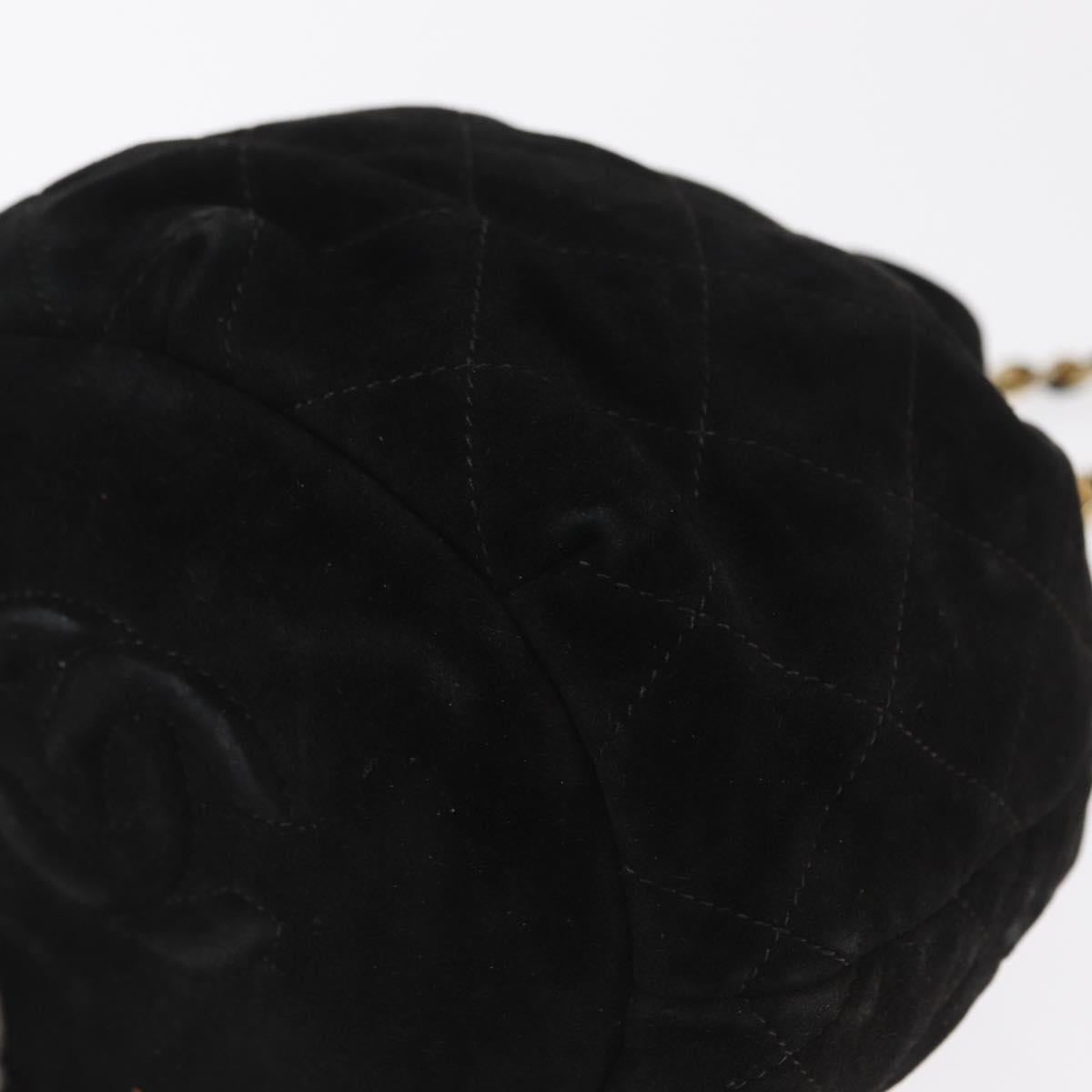CHANEL Matelasse Chain Shoulder Bag Suede Black Gold CC Auth 170009