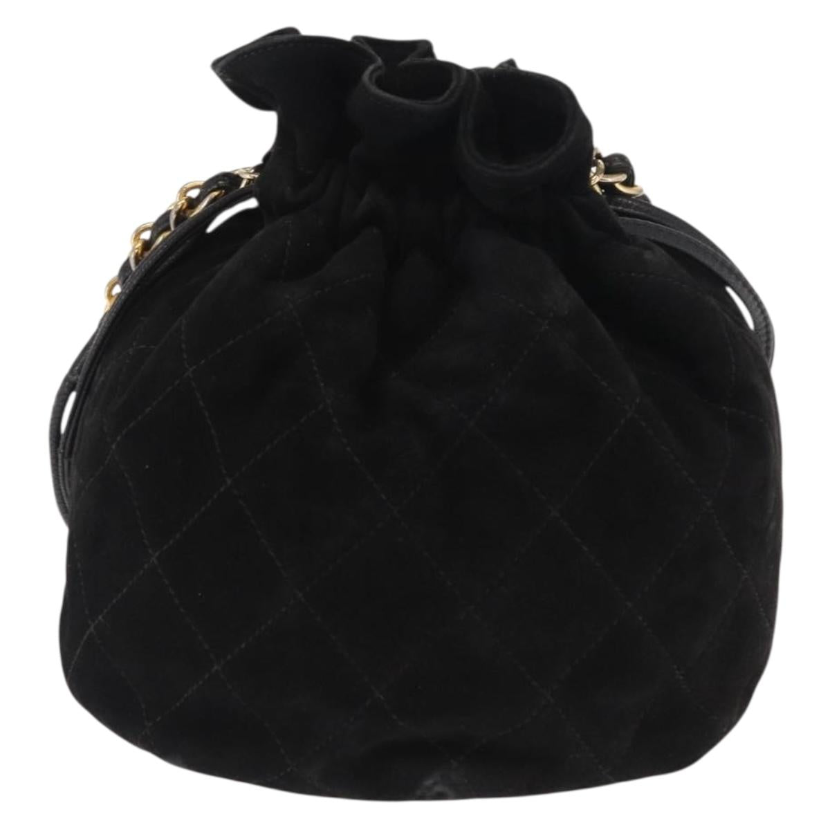 CHANEL Matelasse Chain Shoulder Bag Suede Black Gold CC Auth 170009