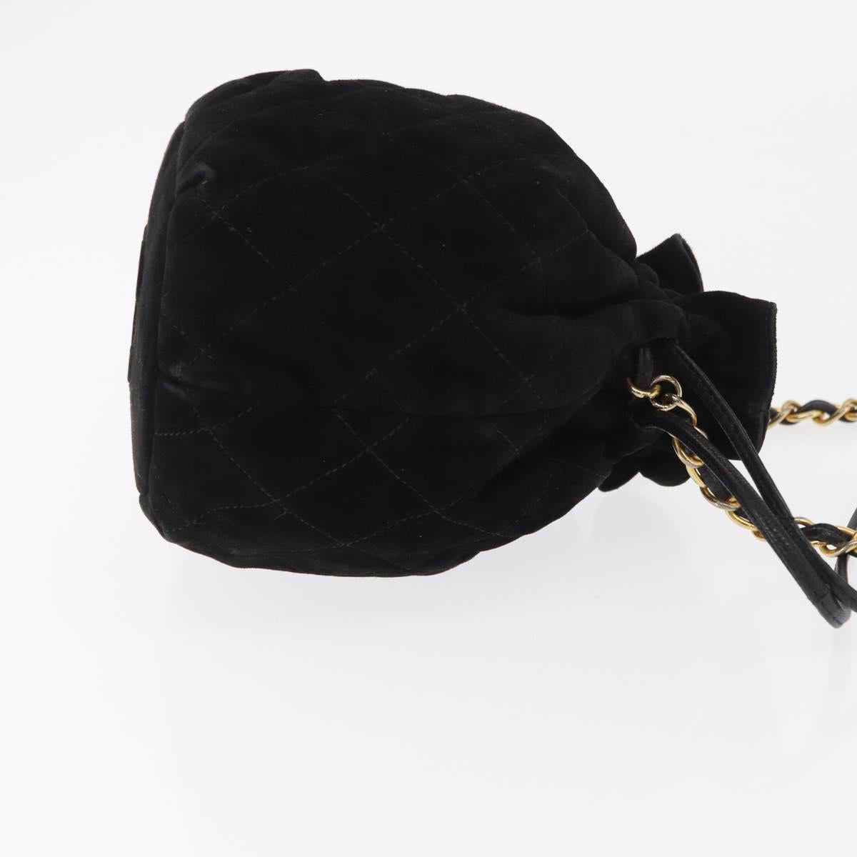 CHANEL Matelasse Chain Shoulder Bag Suede Black Gold CC Auth 170009