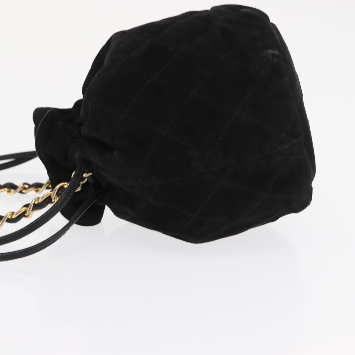 CHANEL Matelasse Chain Shoulder Bag Suede Black Gold CC Auth 170009