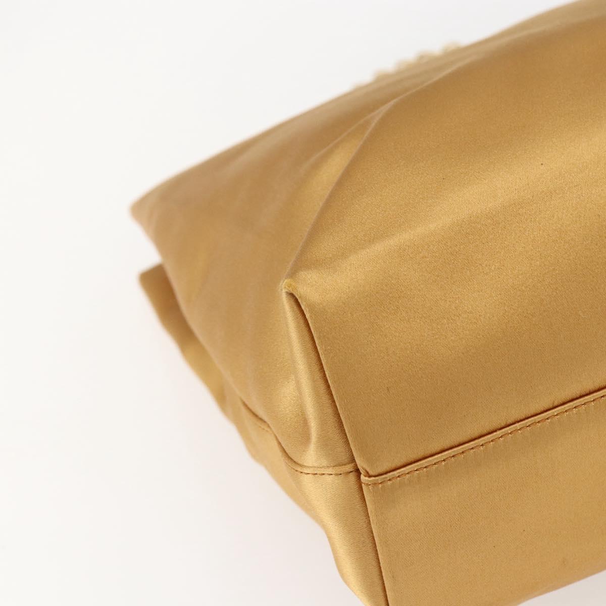PRADA Chain Hand Bag Satin Gold Auth 170010