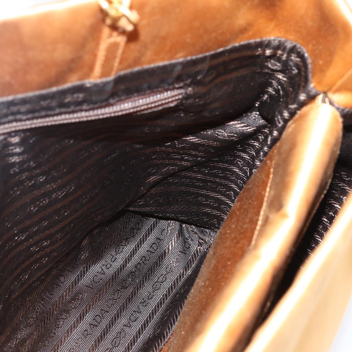 PRADA Chain Hand Bag Satin Gold Auth 170010