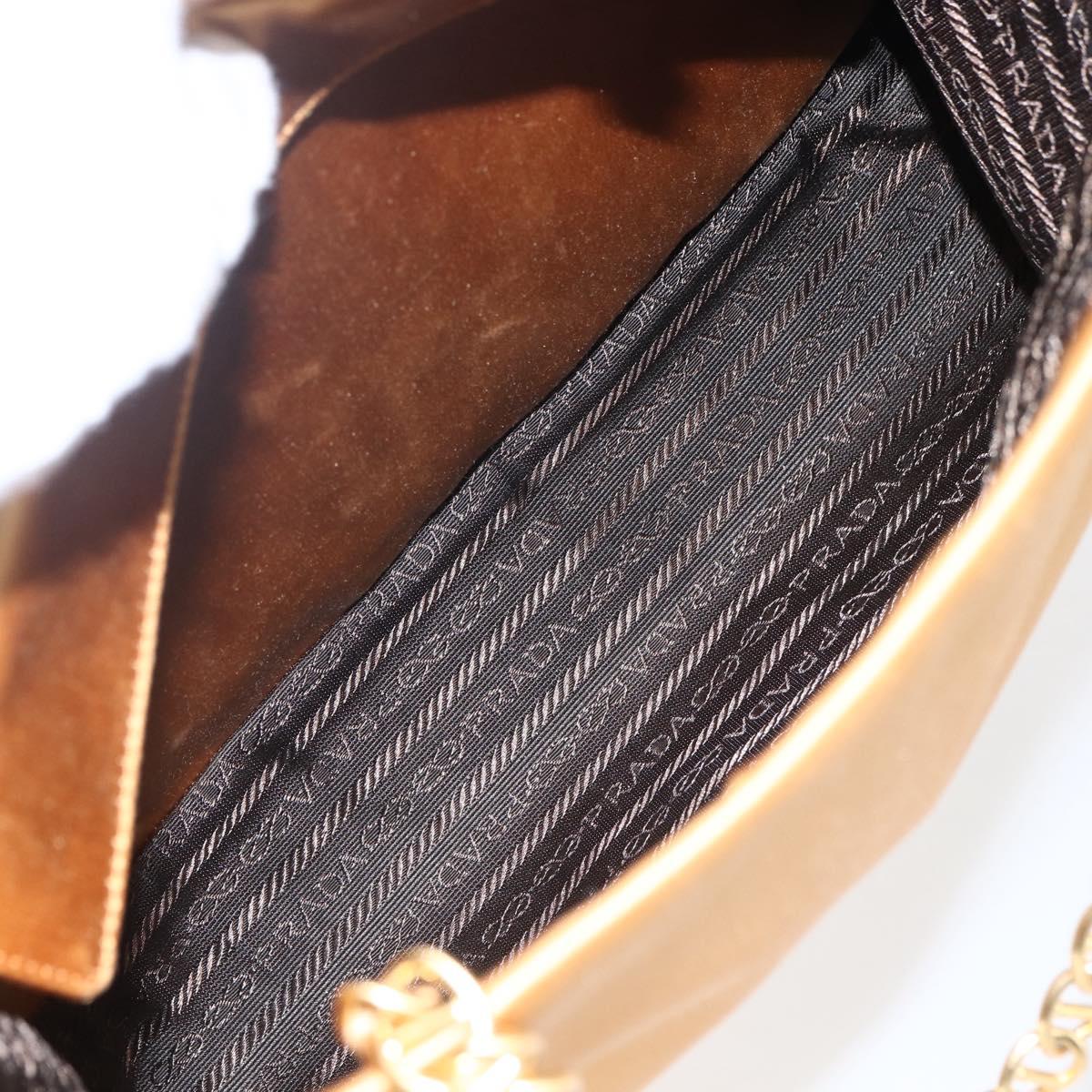PRADA Chain Hand Bag Satin Gold Auth 170010