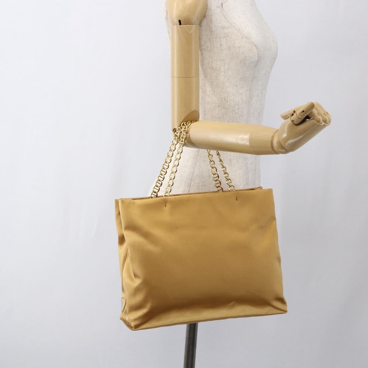 PRADA Chain Hand Bag Satin Gold Auth 170010