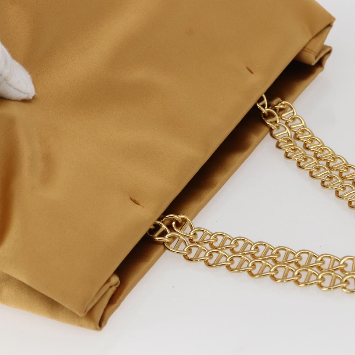 PRADA Chain Hand Bag Satin Gold Auth 170010
