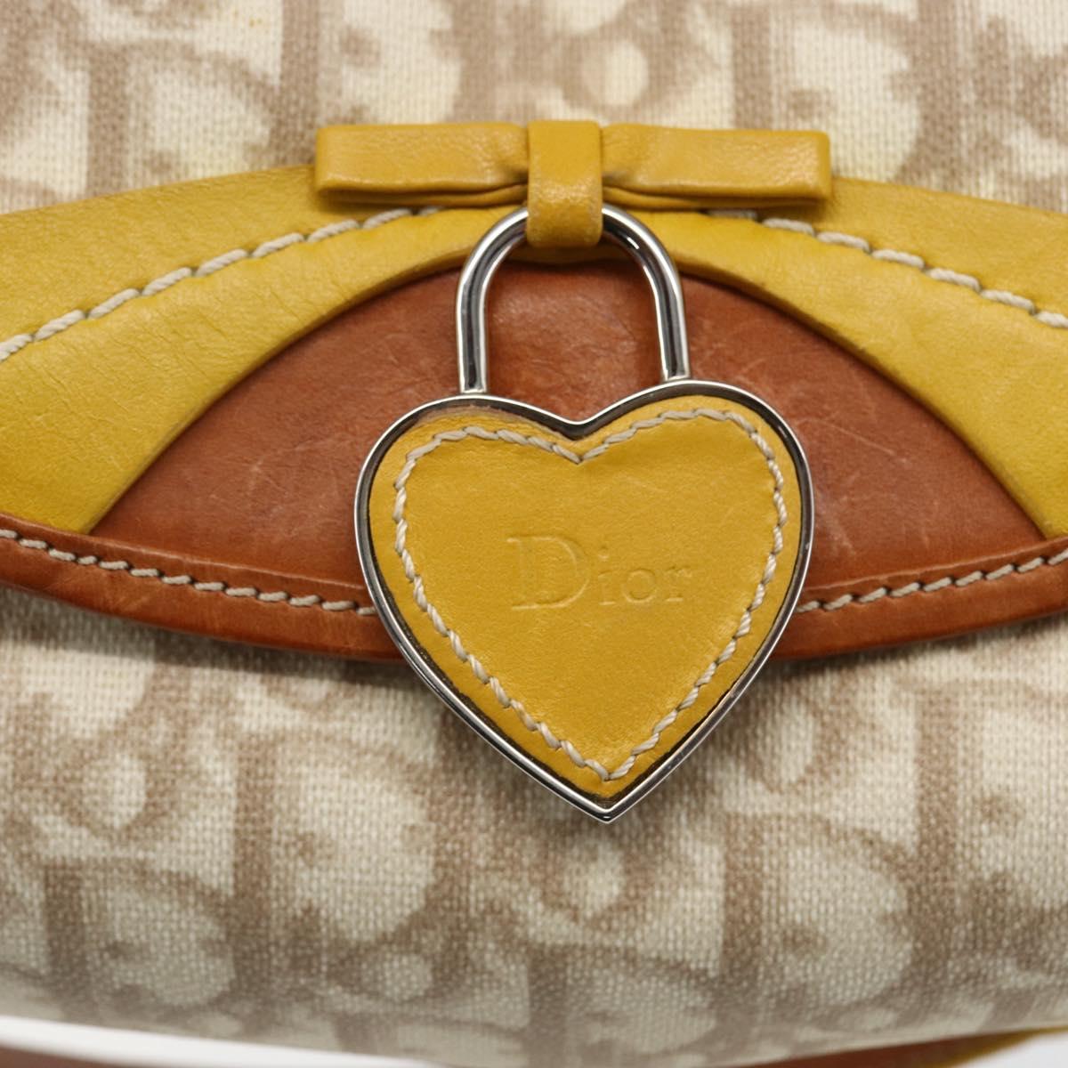 Christian Dior Trotter Canvas Romantic Chain Bag PVC Ivory Silver Auth 170012SAV