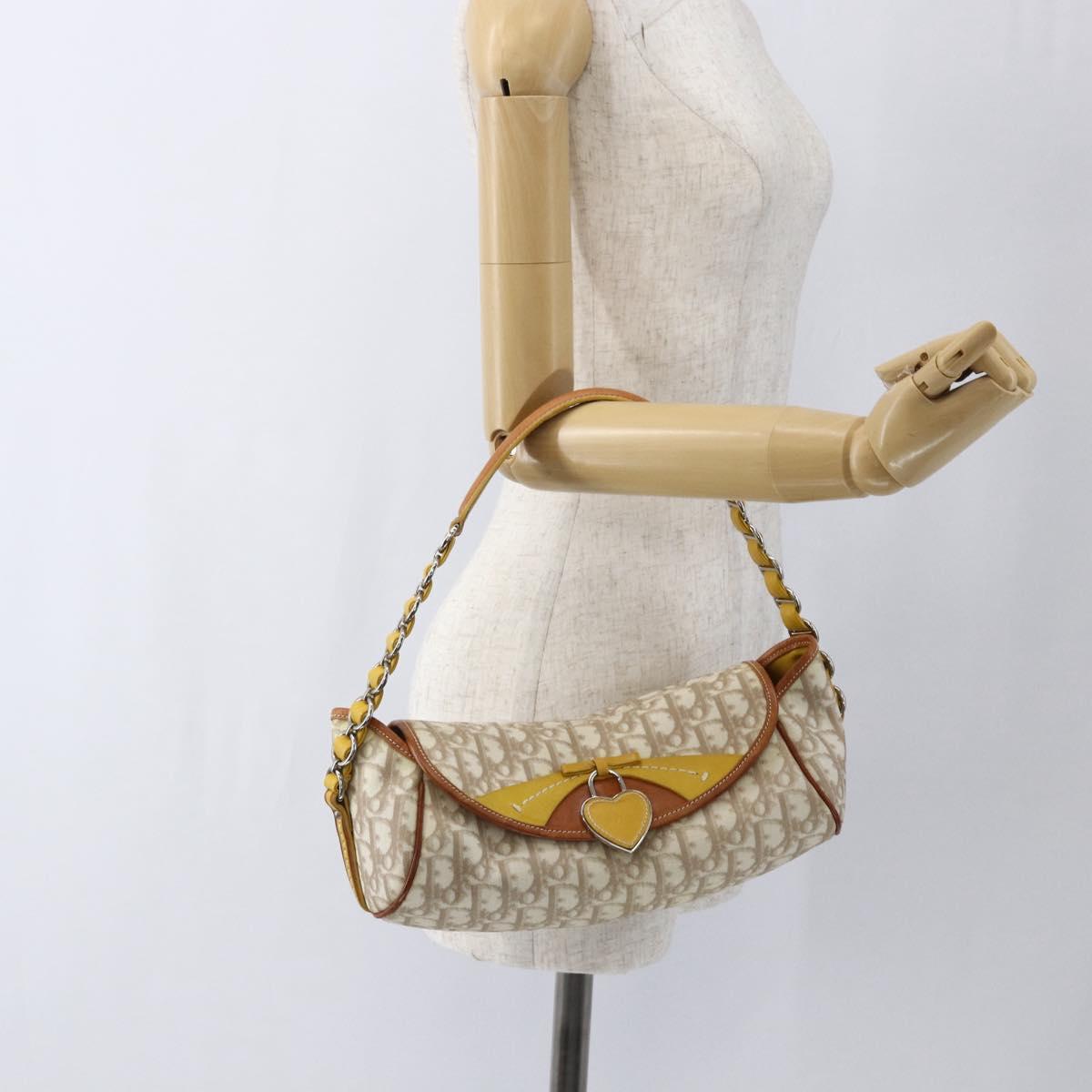 Christian Dior Trotter Canvas Romantic Chain Bag PVC Ivory Silver Auth 170012SAV