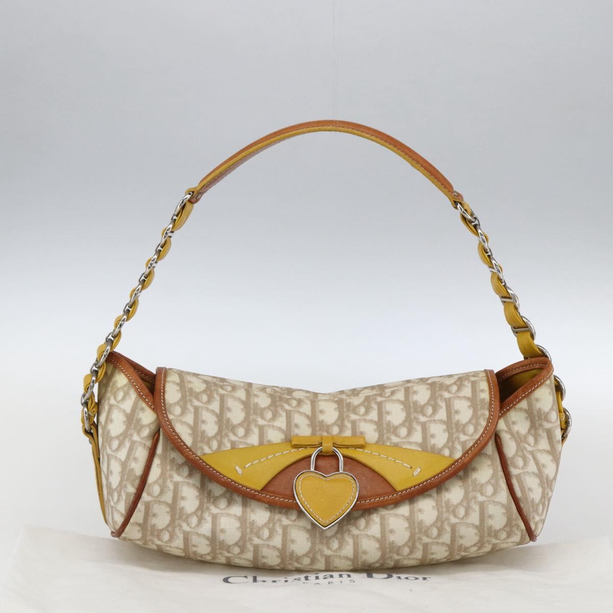 Christian Dior Trotter Canvas Romantic Chain Bag PVC Ivory Silver Auth 170012SAV