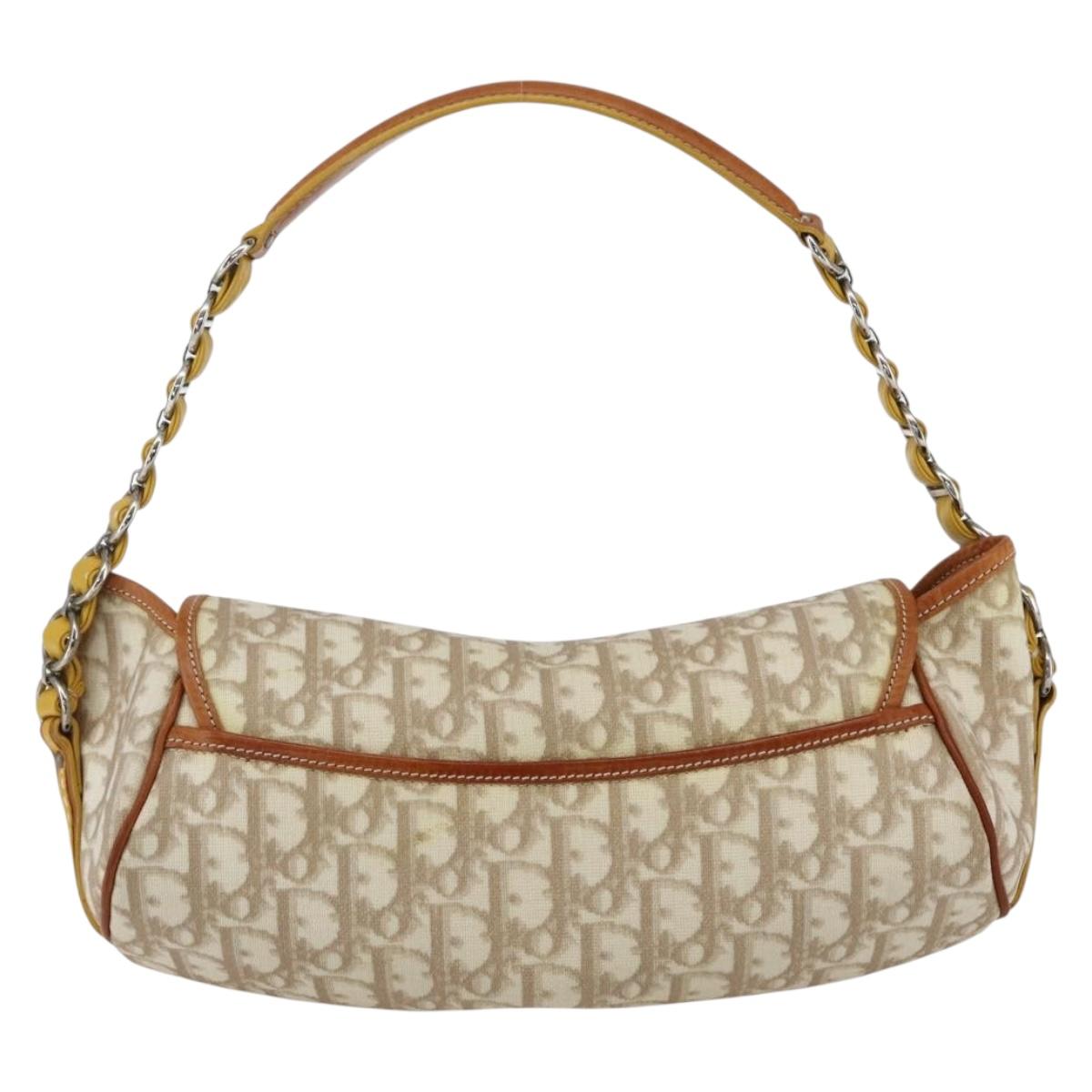 Christian Dior Trotter Canvas Romantic Chain Bag PVC Ivory Silver Auth 170012SAV