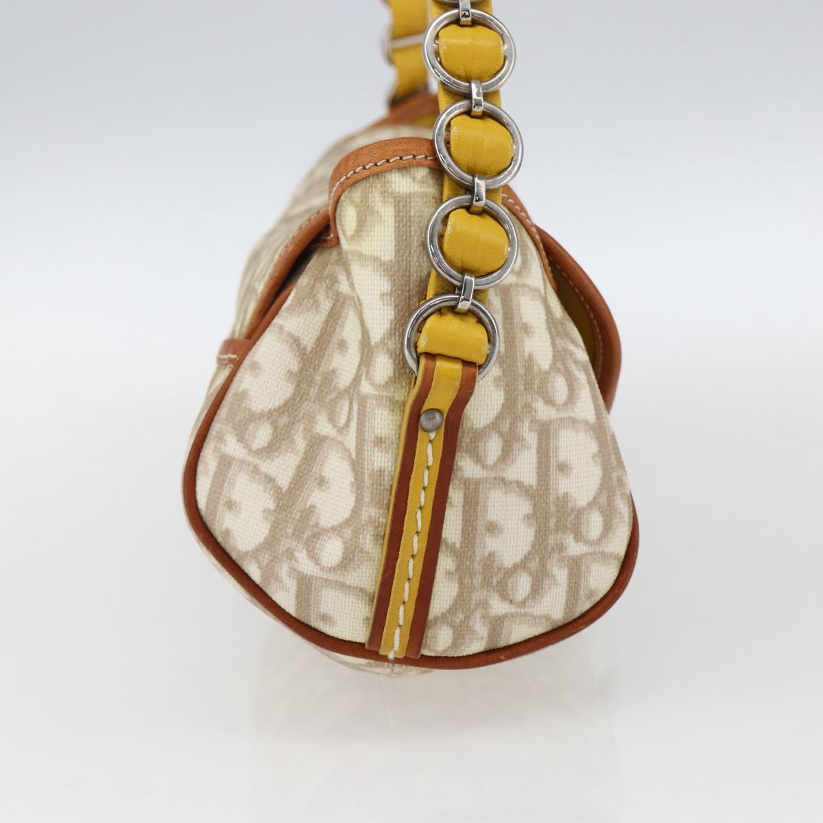 Christian Dior Trotter Canvas Romantic Chain Bag PVC Ivory Silver Auth 170012SAV